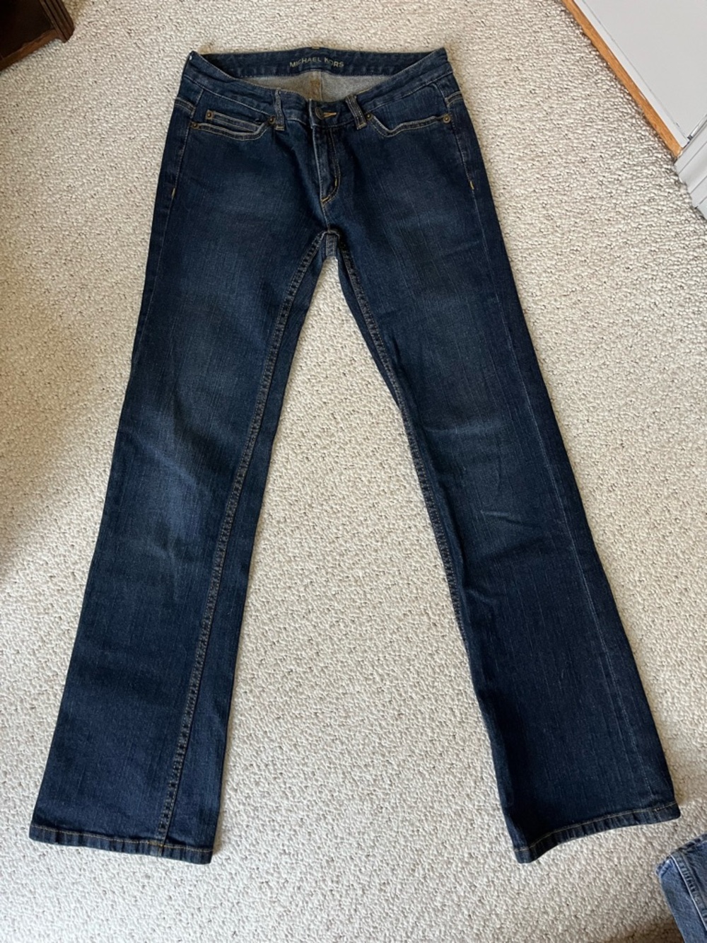 Womens Michael Kors Dark Denim Jeans Sz 2  MK Embellishment Back Pocket 5 Pocket